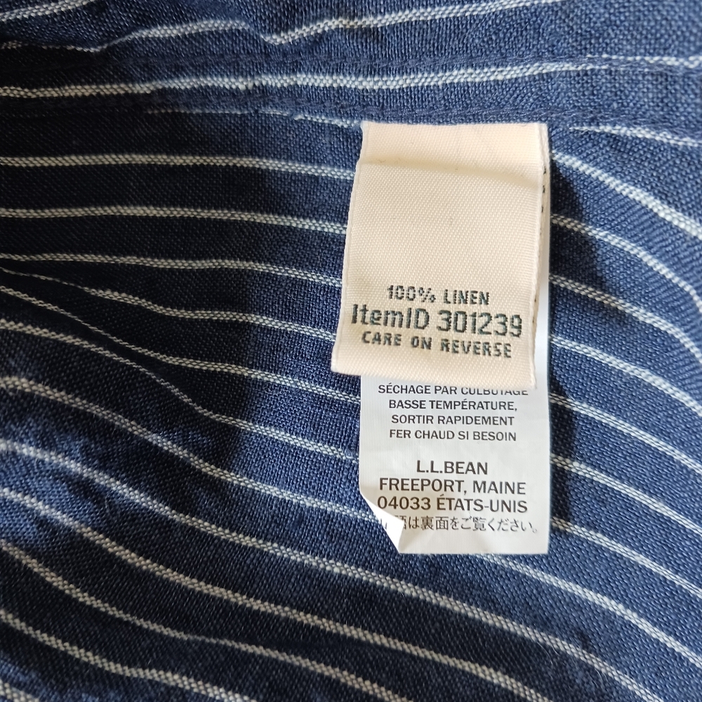 L. L. Bean 100% Linen Button Front Shirt Navy and White Pinstripes 1X EUC - Picture 8 of 9